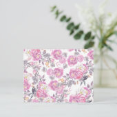 Botanische roze grijze waterverf romantische rozen briefkaart (Staand voorkant)