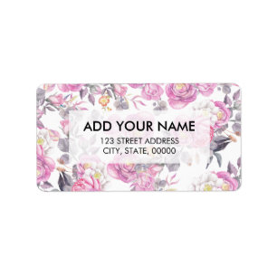 Botanische roze grijze waterverf romantische rozen etiket