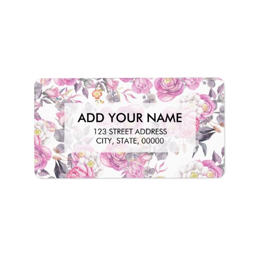 Botanische roze grijze waterverf romantische rozen etiket (Voorkant)