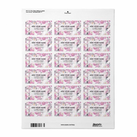 Botanische roze grijze waterverf romantische rozen etiket (Full Sheet)