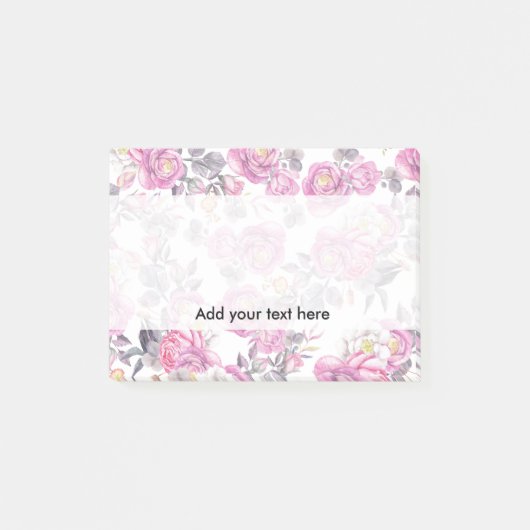 Botanische roze grijze waterverf romantische rozen post-it® notes (Voorkant)