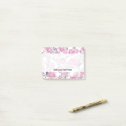 Botanische roze grijze waterverf romantische rozen post-it® notes (Op bureau)