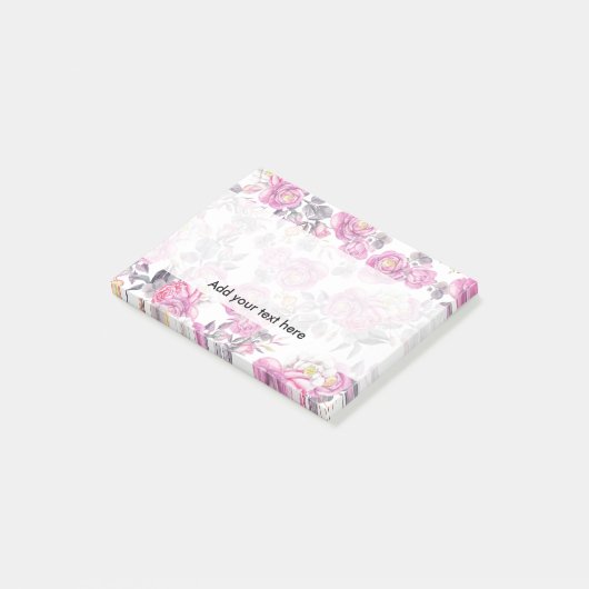 Botanische roze grijze waterverf romantische rozen post-it® notes (Schuin)