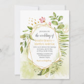 Botanische roze groene gouden geometrische Lijst b Kaart (Voorkant)