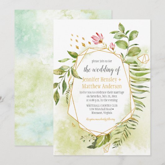 Botanische roze groene gouden geometrische Lijst b Kaart (Voorkant / Achterkant)