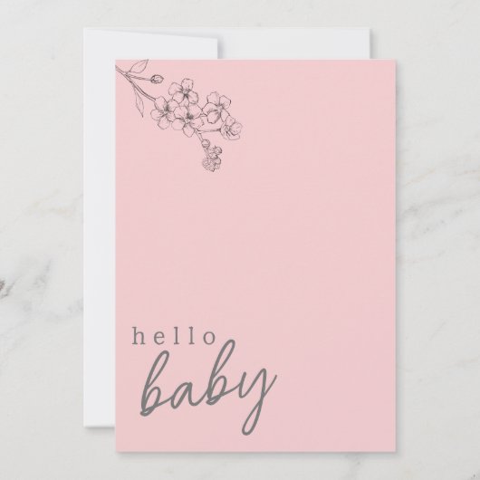 Botanische roze Hallo Baby Aankondiging (Achterkant)