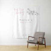 Botanische roze Hallo Baby Baby shower banner Wandkleed (In situ)