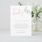 Botanische roze Hallo Baby Baby shower Dank je wel Bedankkaart (Staand voorkant)