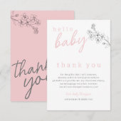 Botanische roze Hallo Baby Baby shower Dank je wel Bedankkaart (Voorkant / Achterkant)