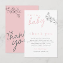 Botanische roze Hallo Baby Baby shower Dank je wel