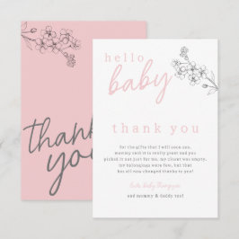 Botanische roze Hallo Baby Baby shower Dank je wel Bedankkaart