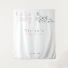 Botanische Roze Hello Baby Baby Shower Banner