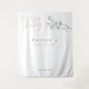 Botanische Roze Hello Baby Baby Shower Banner Wandkleed