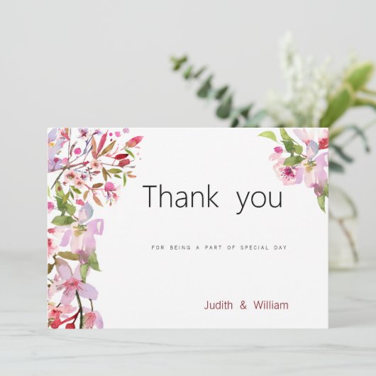 Botanische roze kersenbloesem zomer Bedankt Kaart (Staand voorkant)