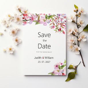 Botanische roze kersenbloesem zomer Save the Date Kaart
