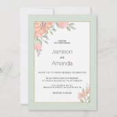 Botanische roze koraal mint lente bloemenbruiloft kaart (Voorkant)