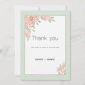 Botanische roze koraal mint lente bloemendank u kaart (Voorkant)