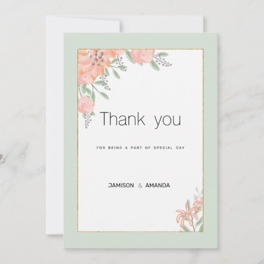 Botanische roze koraal mint lente bloemendank u kaart (Voorkant)