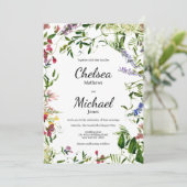 Botanische roze lila blauw munt bloemenbruiloft kaart (Staand voorkant)