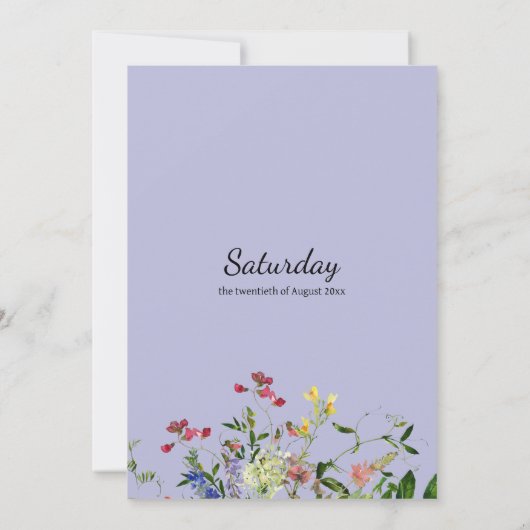 Botanische roze lila blauw munt bloemenbruiloft kaart (Achterkant)