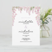 Botanische roze lila groene hyacint bloemenbruilof kaart (Staand voorkant)