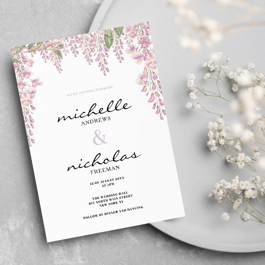 Botanische roze lila groene hyacint bloemenbruilof kaart