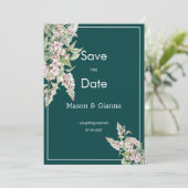 Botanische roze mauve groene bloem Save the Date Kaart (Staand voorkant)