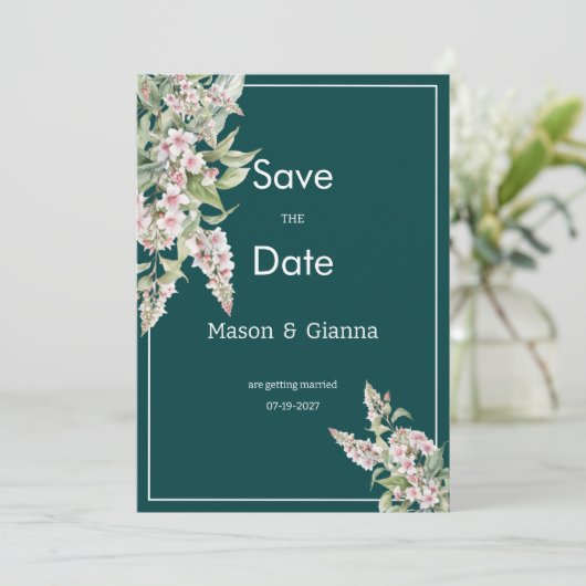 Botanische roze mauve groene bloem Save the Date Kaart (Staand voorkant)