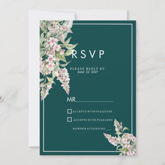 Botanische roze mauve groene bloemen RSVP Kaart (Voorkant)