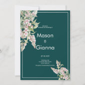 Botanische roze mauve groene bloemenbruiloft kaart (Voorkant)
