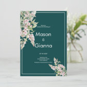 Botanische roze mauve groene bloemenbruiloft kaart (Staand voorkant)