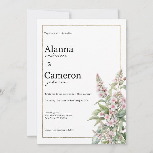 Botanische roze mint bloem boeket bruiloft kaart (Voorkant)