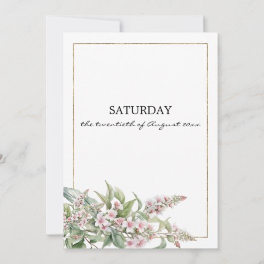 Botanische roze mint bloem boeket bruiloft kaart (Achterkant)