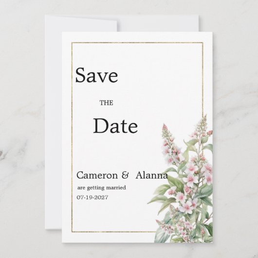 Botanische roze mint bloem boeket Save the Date Kaart (Voorkant)