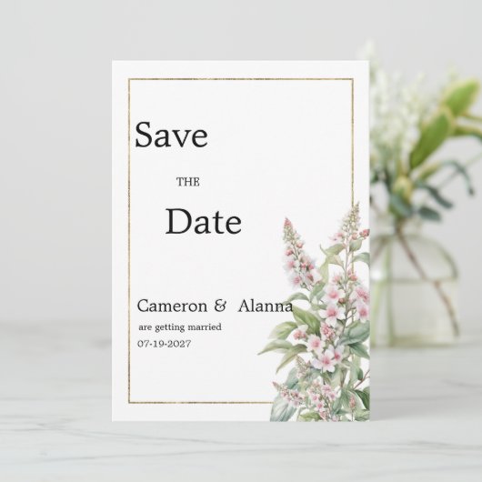 Botanische roze mint bloem boeket Save the Date Kaart (Staand voorkant)