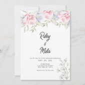 Botanische roze mint groen lila bloemenbruiloft kaart (Voorkant)