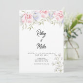 Botanische roze mint groen lila bloemenbruiloft kaart (Staand voorkant)