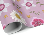 Botanische Roze Moderne Wildflower Hand-Drawn Cadeaupapier (Rol Hoek)