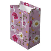 Botanische Roze Moderne Wildflower Medium Cadeauzakje (Voorkant Gekanteld)