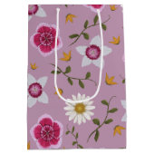 Botanische Roze Moderne Wildflower Medium Cadeauzakje (Achterkant)