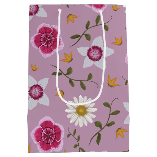 Botanische Roze Moderne Wildflower Medium Cadeauzakje (Achterkant)