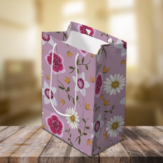 Botanische Roze Moderne Wildflower Medium Cadeauzakje