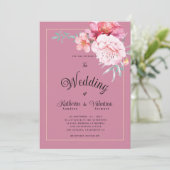 Botanische roze munt formeel script bloemenbruilof kaart (Staand voorkant)