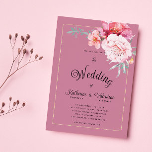 Botanische roze munt formeel script bloemenbruilof kaart