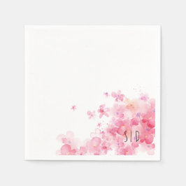 Botanische roze oranje waterverf bloem servet