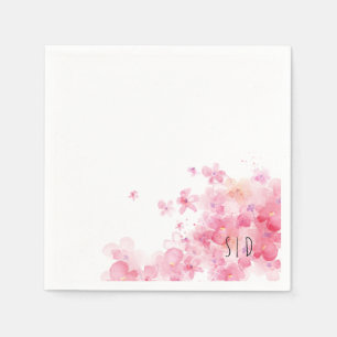 Botanische roze oranje waterverf bloem servet