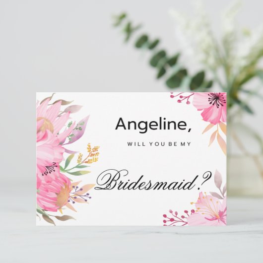 Botanische roze oranje waterverf bloemen Bruidsmei Kaart (Staand voorkant)