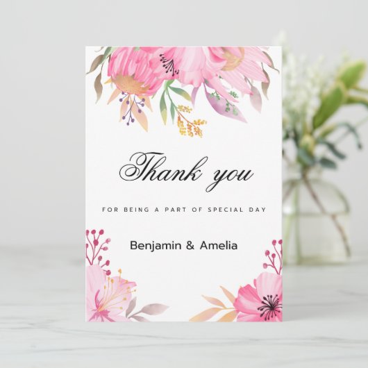 Botanische roze oranje waterverf bloemen Dank u Kaart (Staand voorkant)