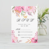 Botanische roze oranje waterverf bloemen RSVP Kaart (Staand voorkant)