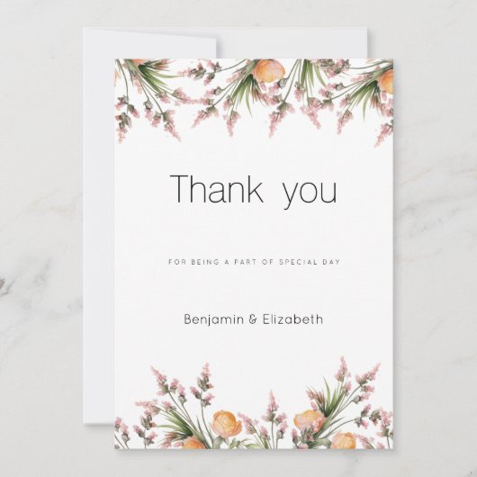 Botanische roze oranje zomerbloemen Dank je wel Kaart (Voorkant)